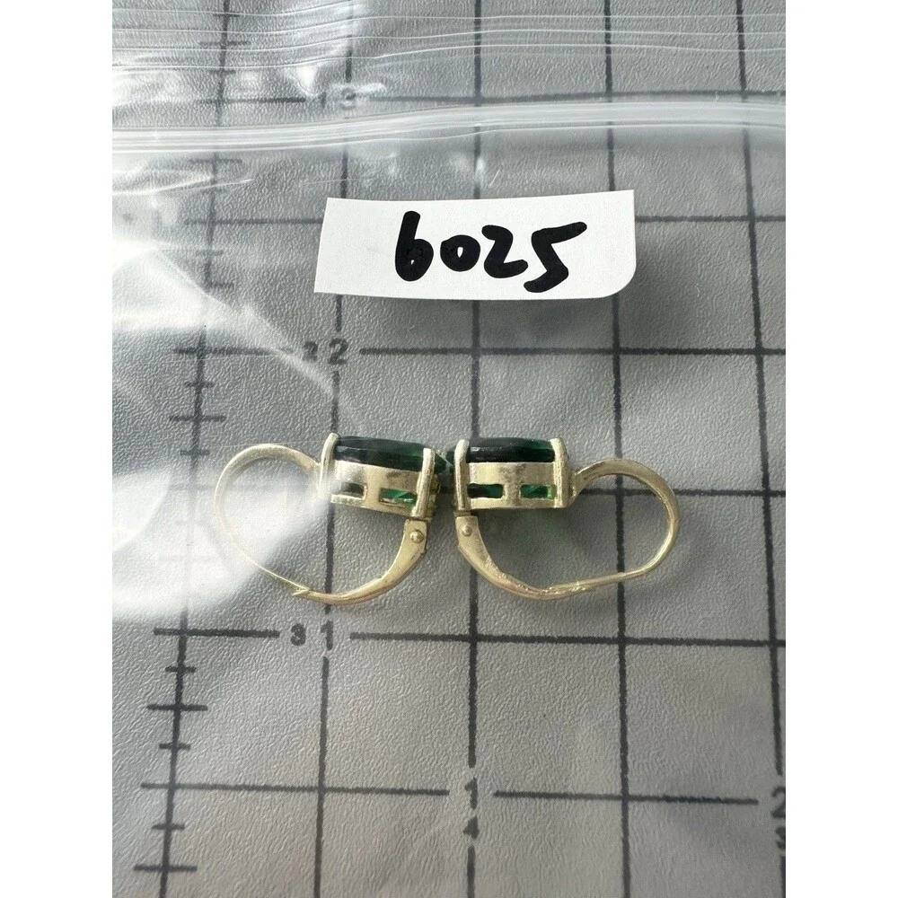 Gold Over Sterling Silver Genuine Diamond Green Stone Earrings
